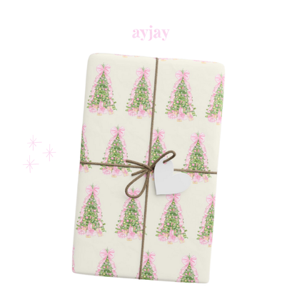 PINK BOW CHRISTMAS TREE WRAPPING PAPER ROLL