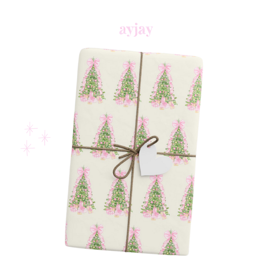 PINK BOW CHRISTMAS TREE WRAPPING PAPER ROLL