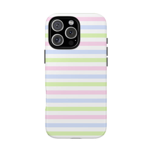Pastel popsicle stripes phone case with camera cutouts, colorful horizontal bands