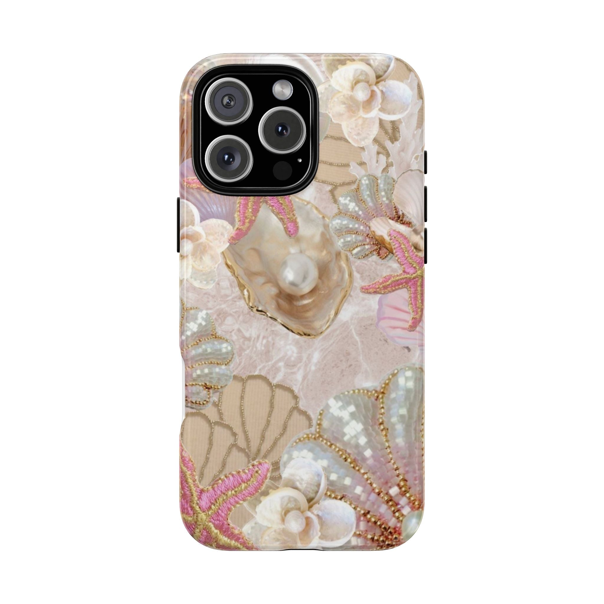 Pearl sea shell daydream phone case with seashell and pearl heart design