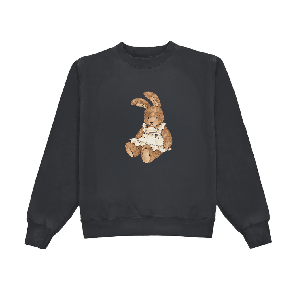 Dark crewneck sweatshirt with standing bunny graphic on front