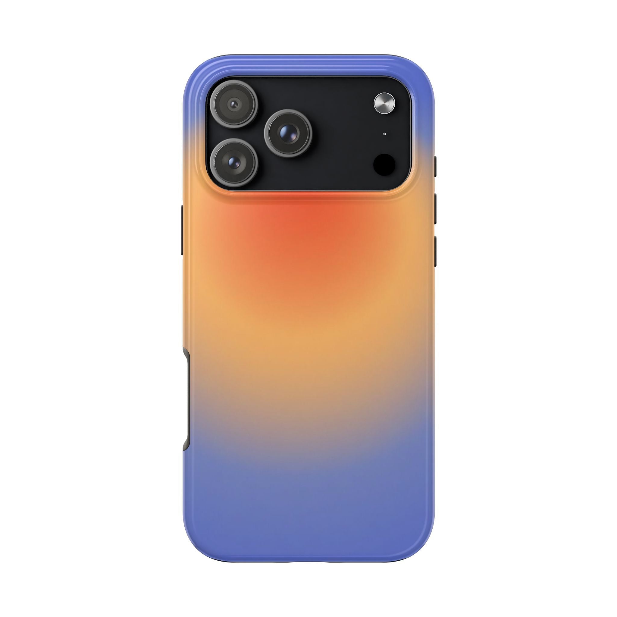 Periwinkle and orange aura phone case with camera cutouts and raised edges