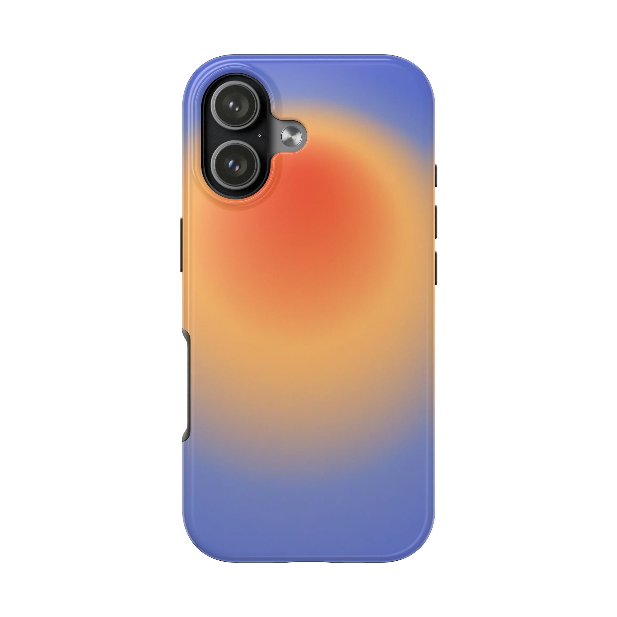 Periwinkle orange aura phone case, gradient back with camera lenses and flash
