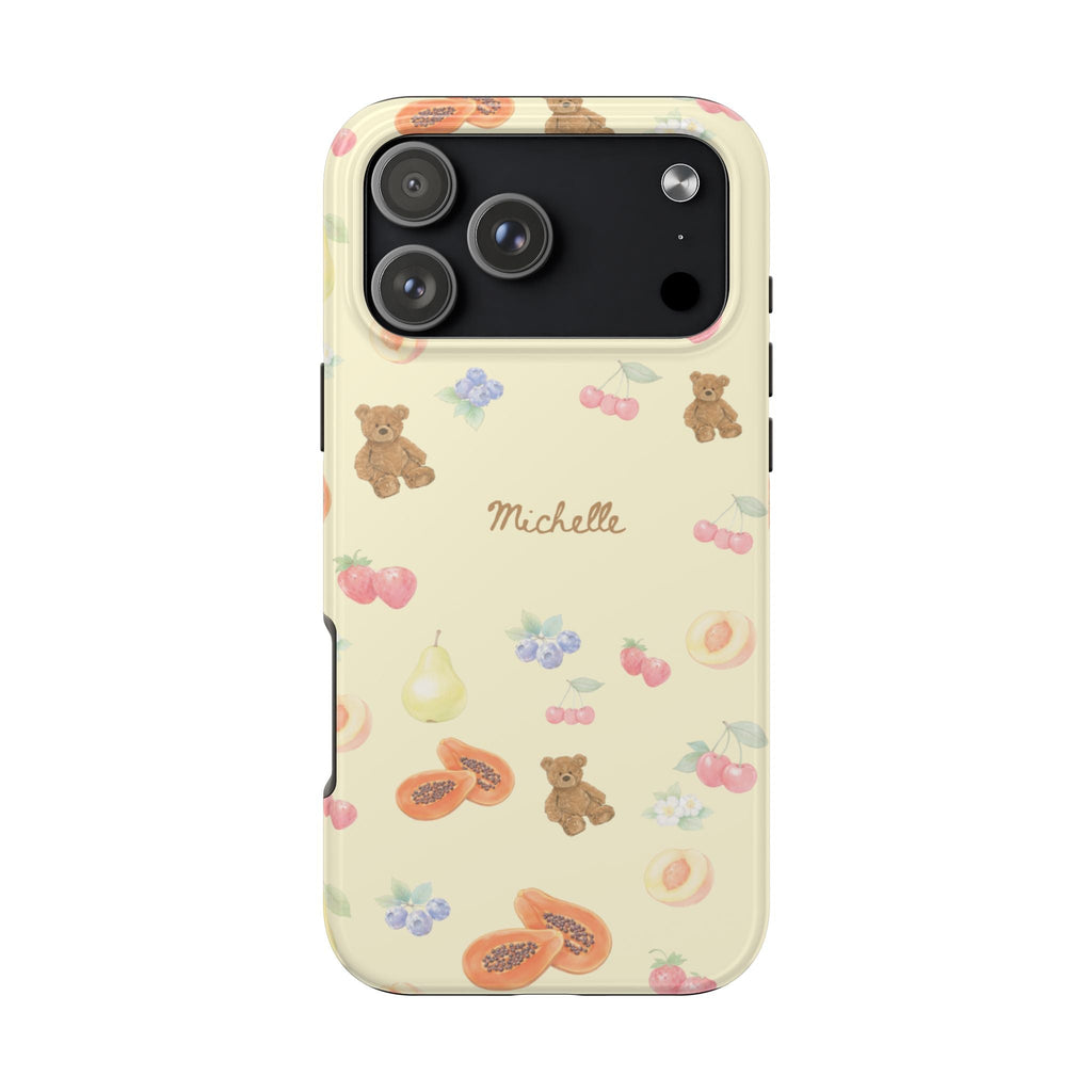 Personalized phone case with cute berry bears pattern and name Michelle