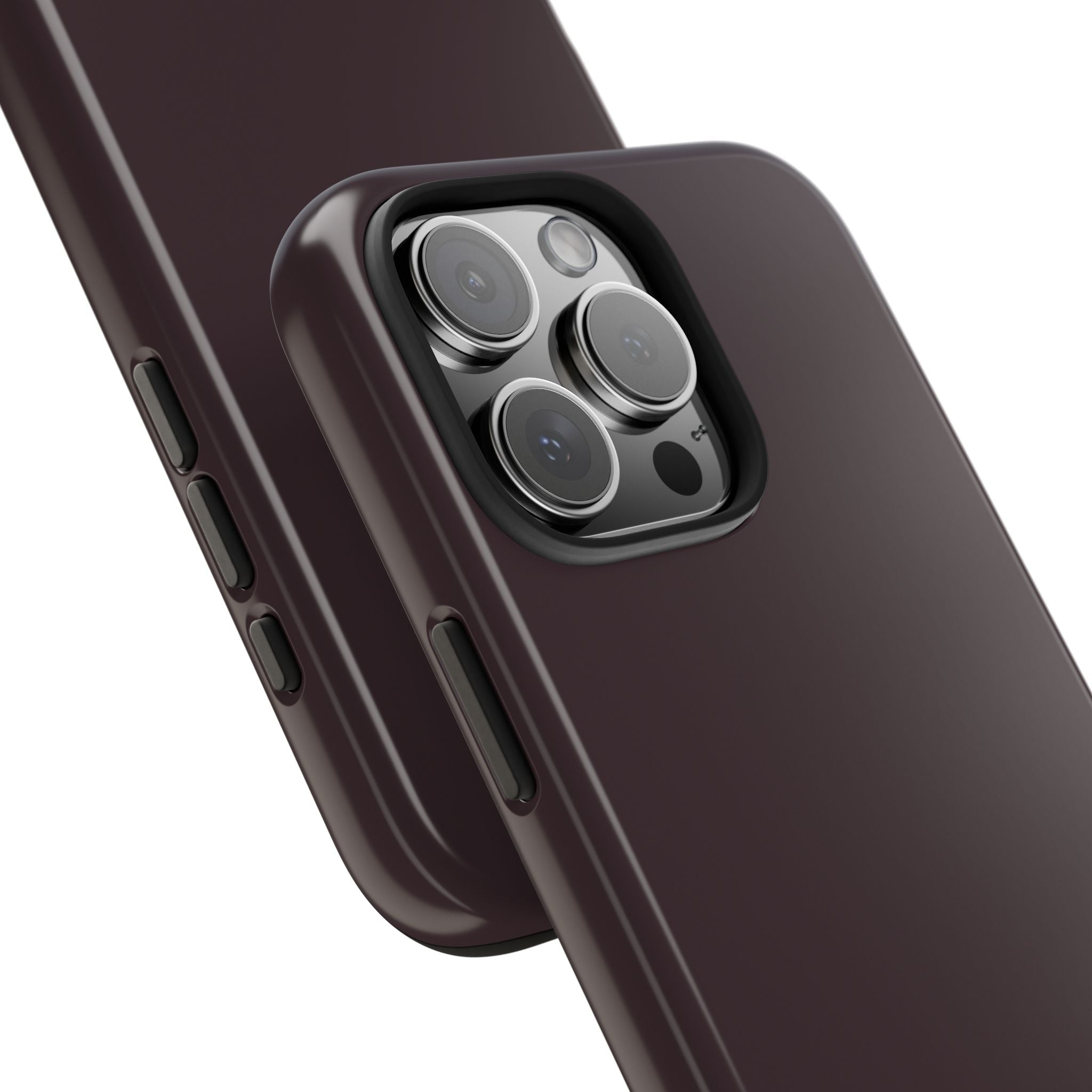 Dark plum personalized phone case with camera cutout and side button covers