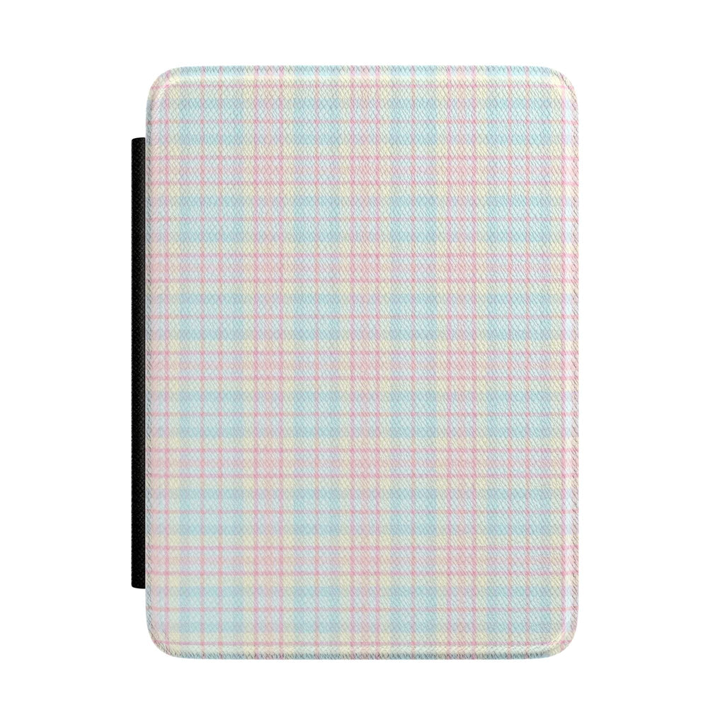 Pastel plaid hardcover e-reader case with black back panel