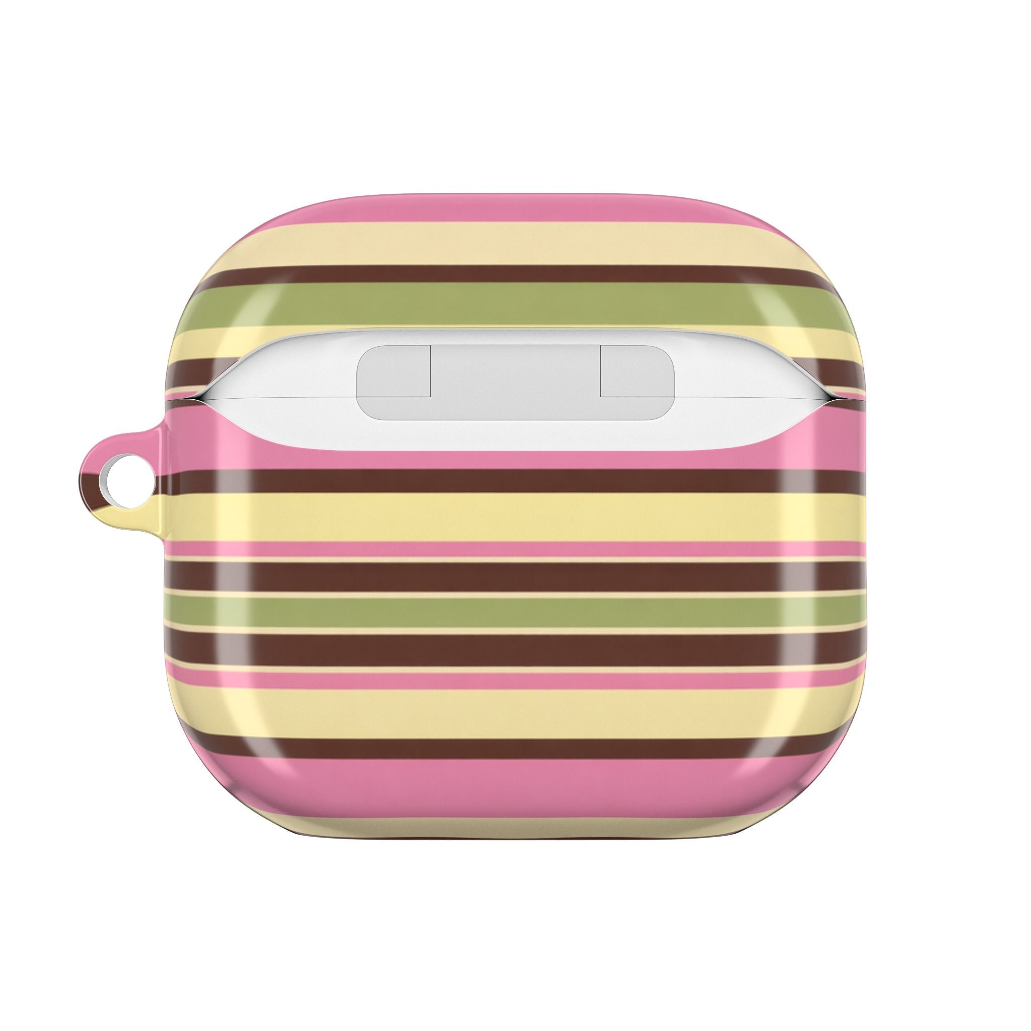 AirPods case with picnic stripes, front charging slot and side loop