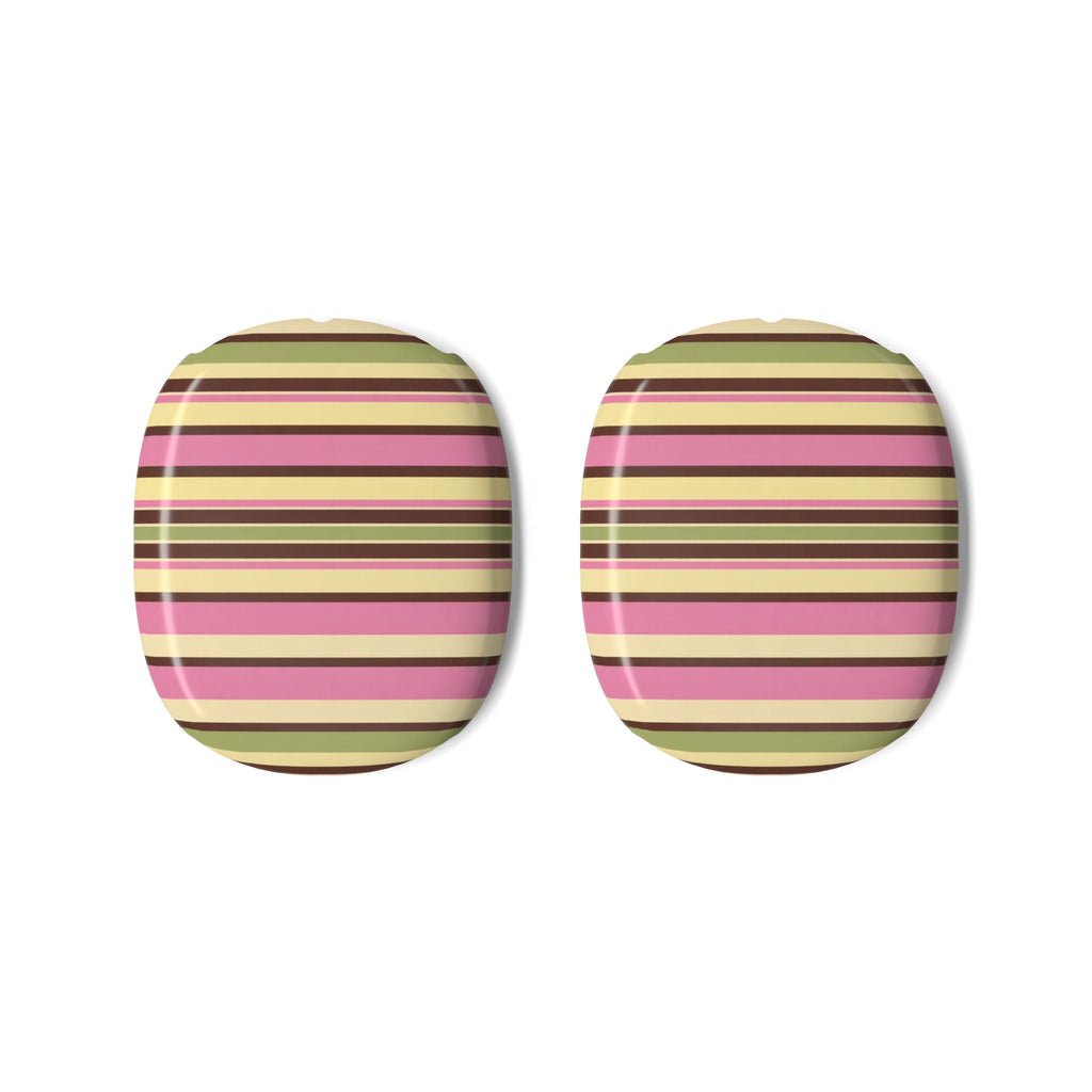 AirPods Max case covers, two oval ear pieces in pink and green striped pattern