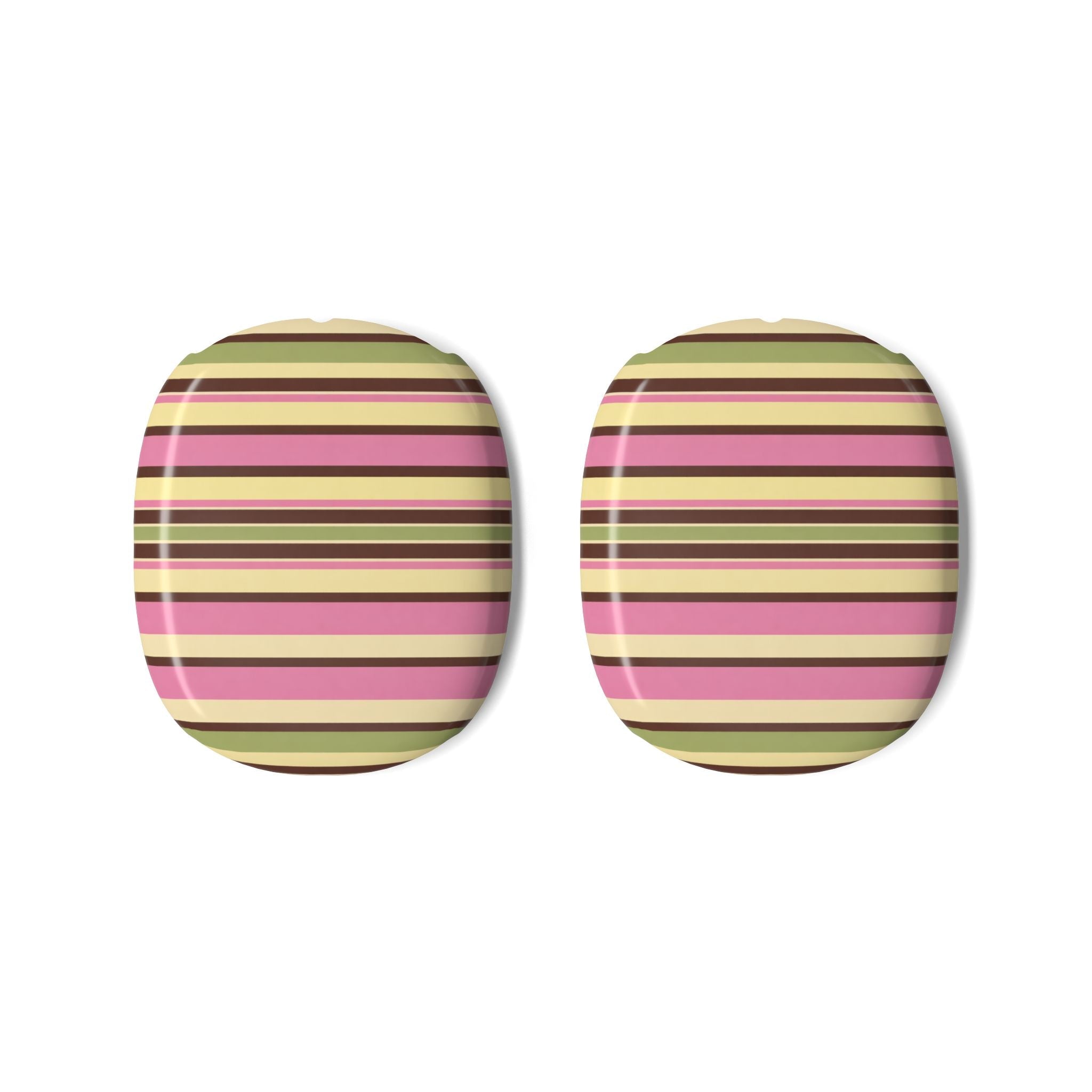 AirPods Max case covers, two oval ear pieces in pink and green striped pattern