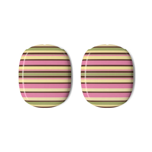 AirPods Max case covers, two oval ear pieces in pink and green striped pattern