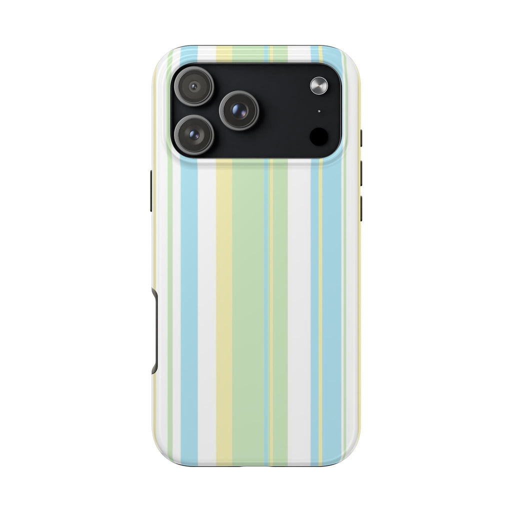 Pina Colada striped phone case with pastel vertical bands and camera cutouts