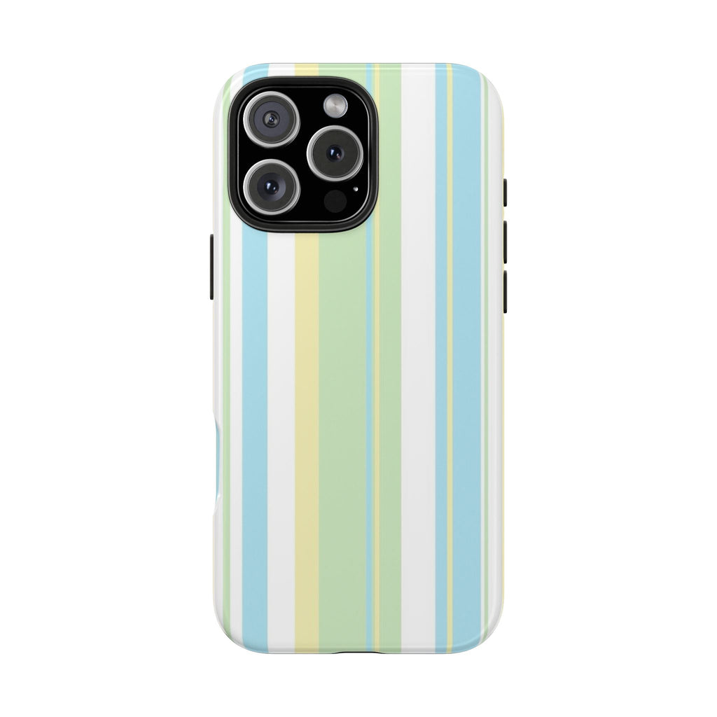 Pina Colada striped phone case, pastel vertical stripes with side button cutouts