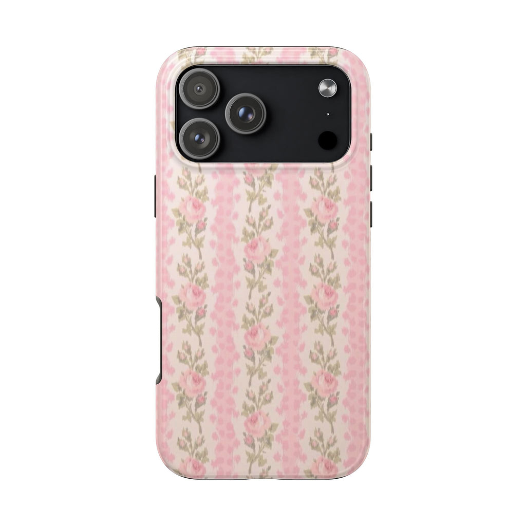 Pink floral phone case with camera cutouts and side button openings