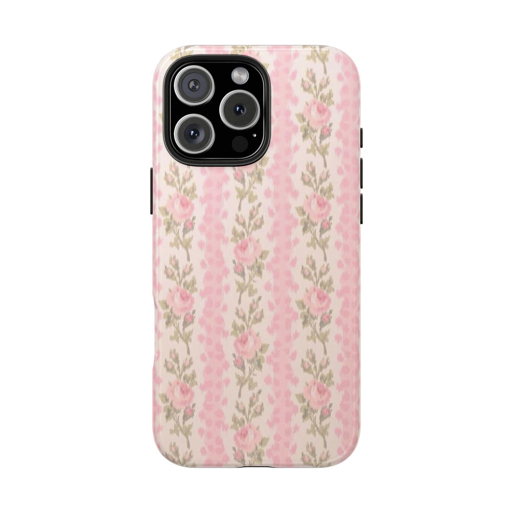 Pink floral phone case back view with floral pattern