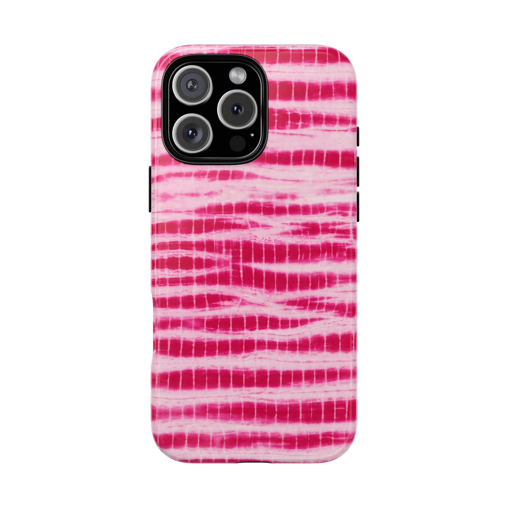 Pink coastal wash phone case with pink-and-white striped texture pattern