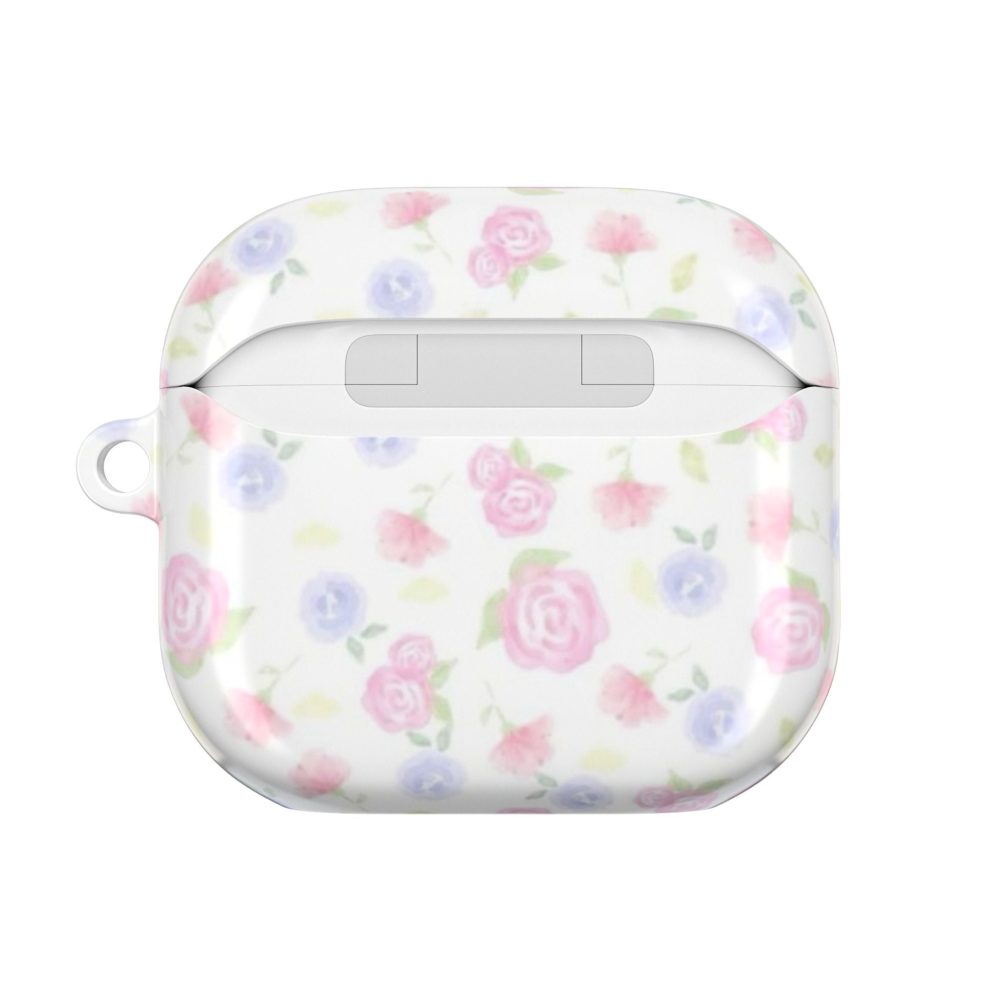 Pink floral AirPods case front panel with speaker slot and side loop