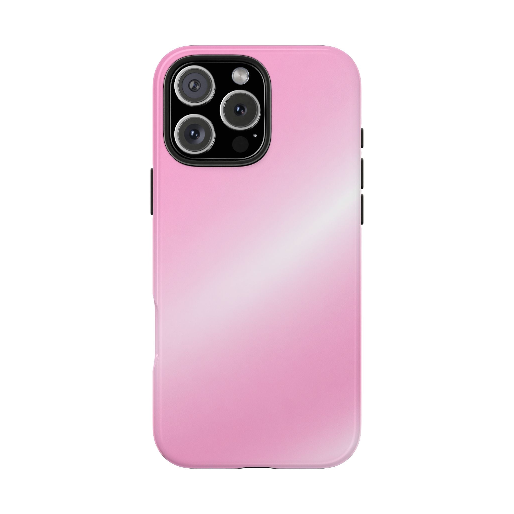 Pink glossy phone case back with raised camera bump and side button cutouts