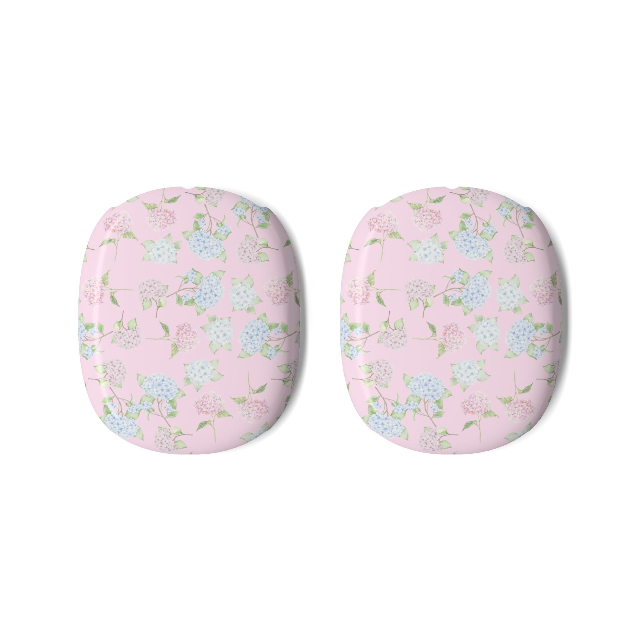 Pair of pink hydrangea floral ear cup covers for AirPods Max