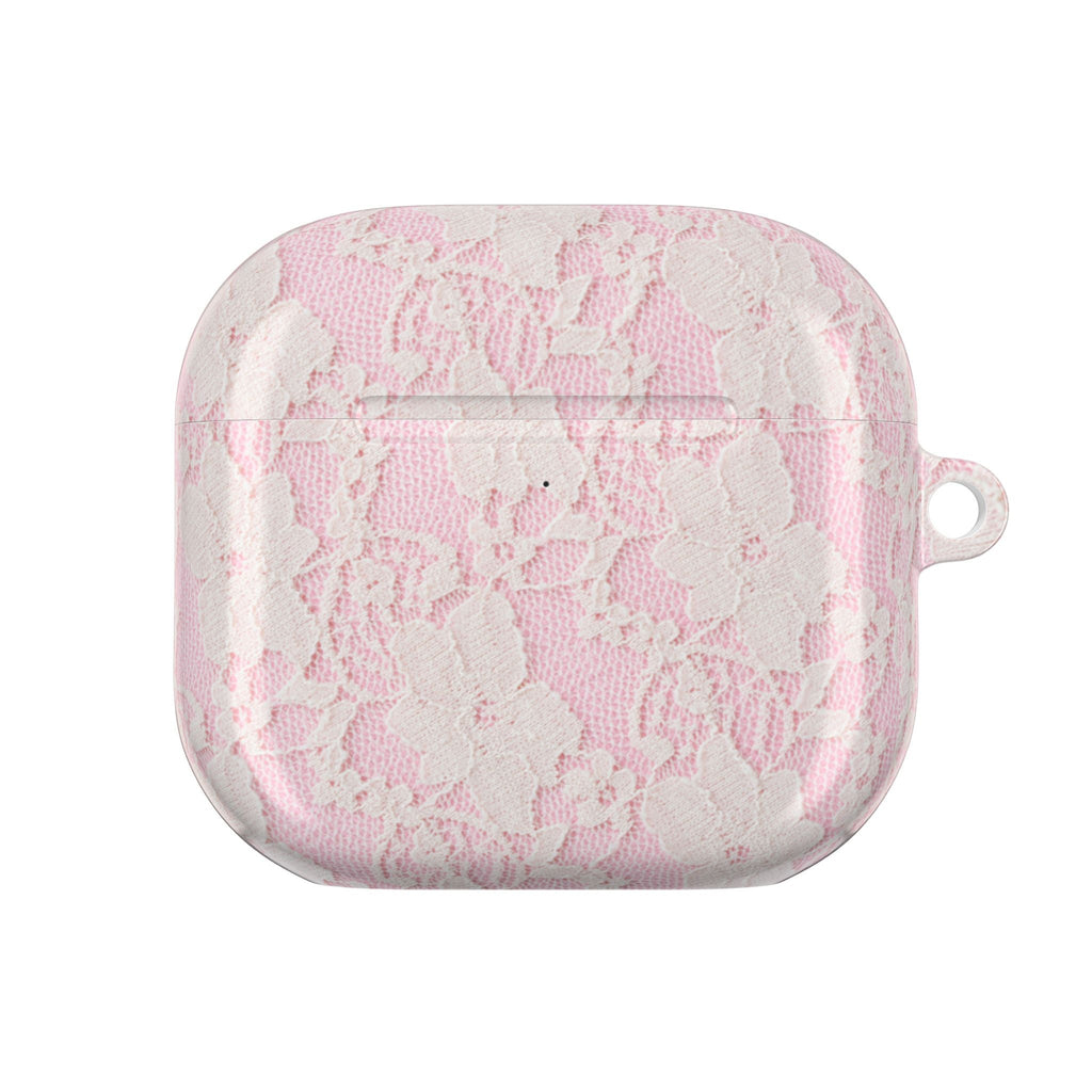 Pink lace AirPod case back view with keyring hole