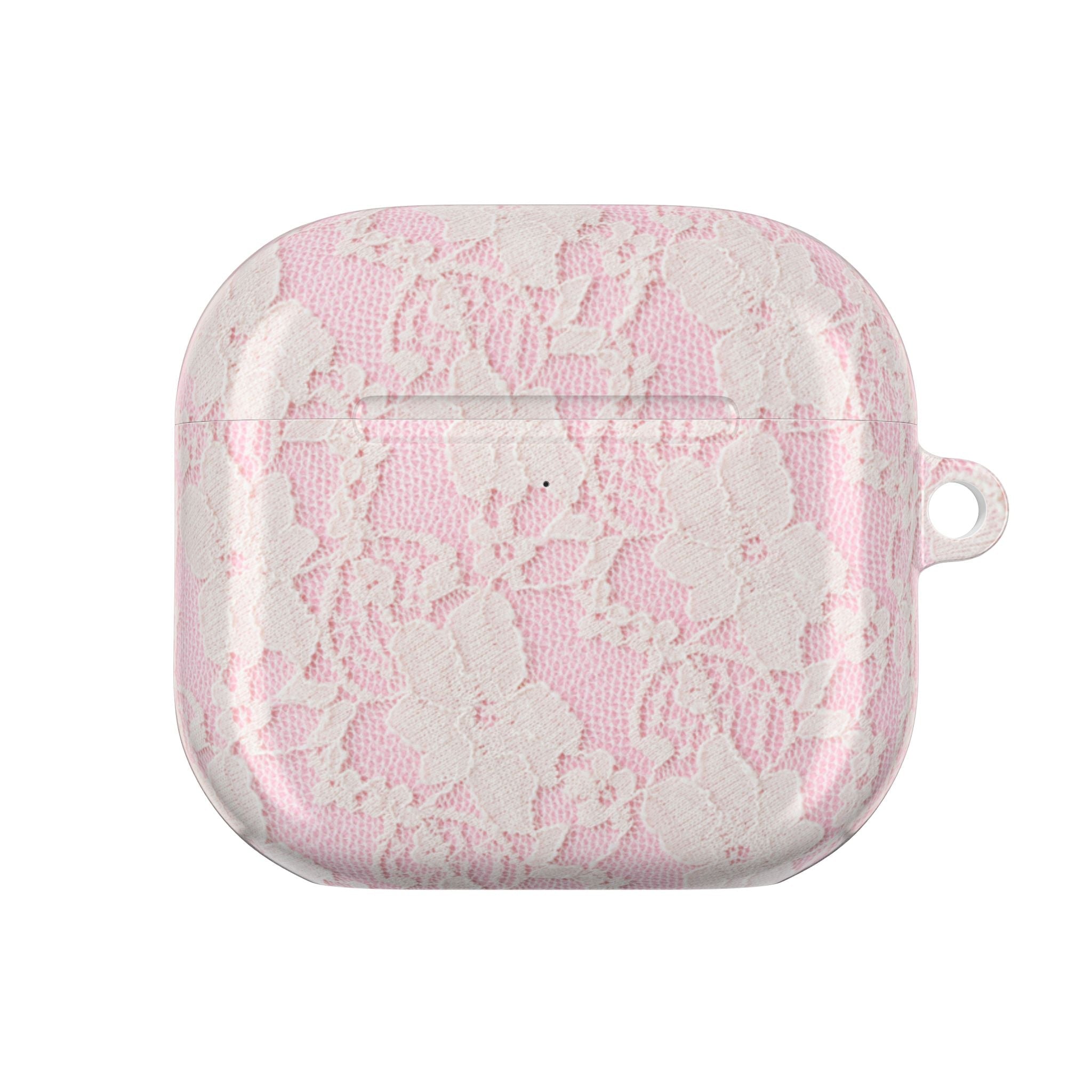 Pink lace AirPod case back view with keyring hole
