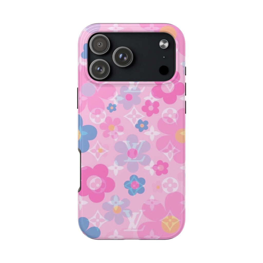 Pink floral daisy phone case, slim profile with side buttons