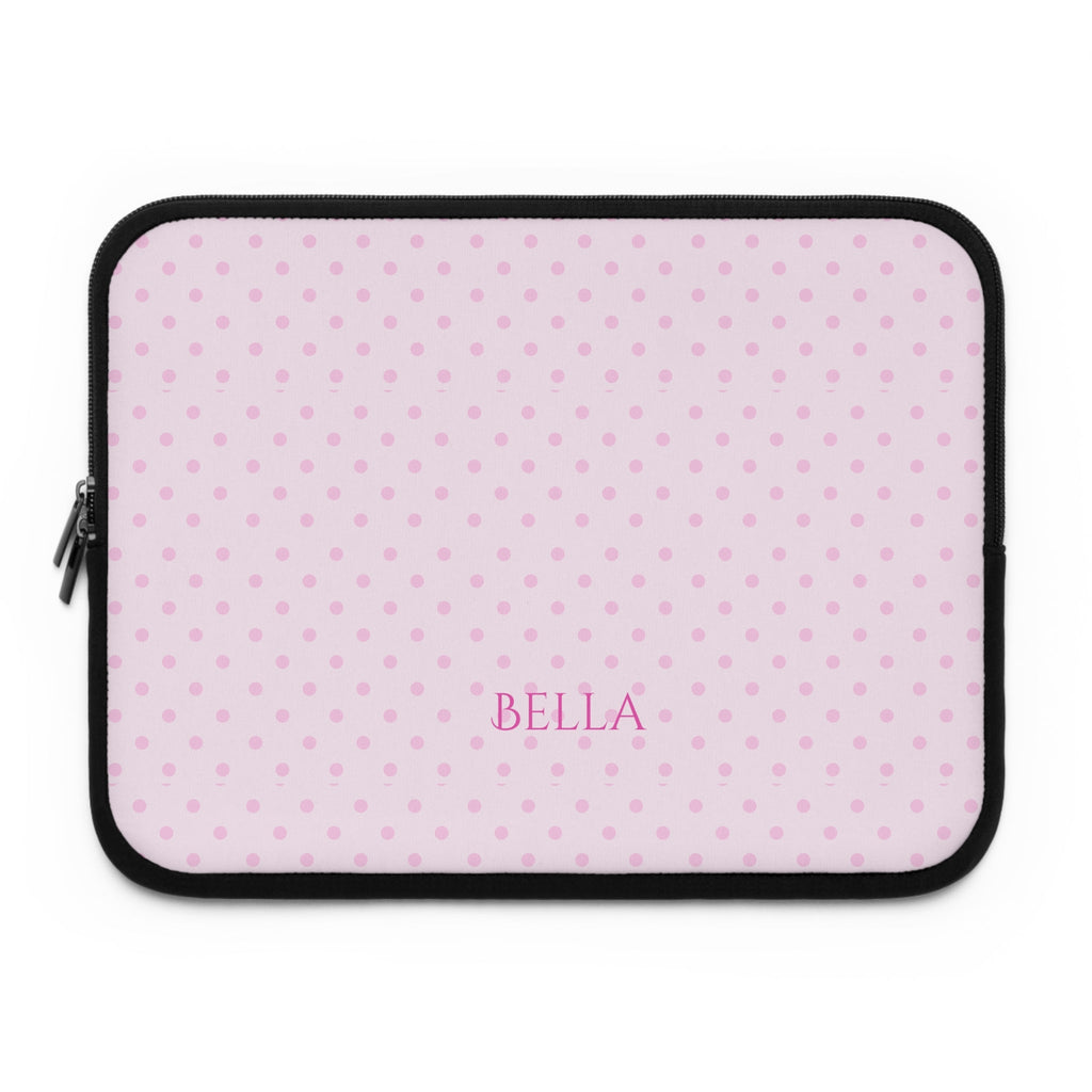 Pink polka dot device sleeve with black border and personalized name Bella