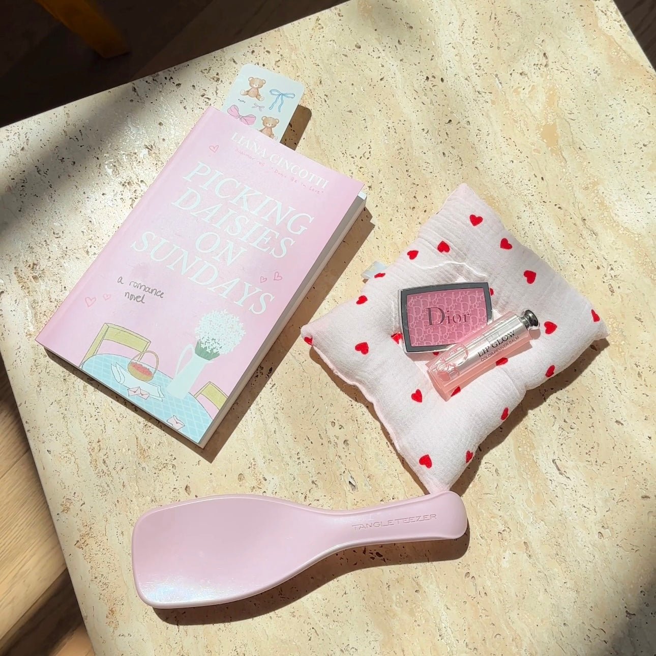 White square coaster with red hearts pattern and cloud design, Valentine theme