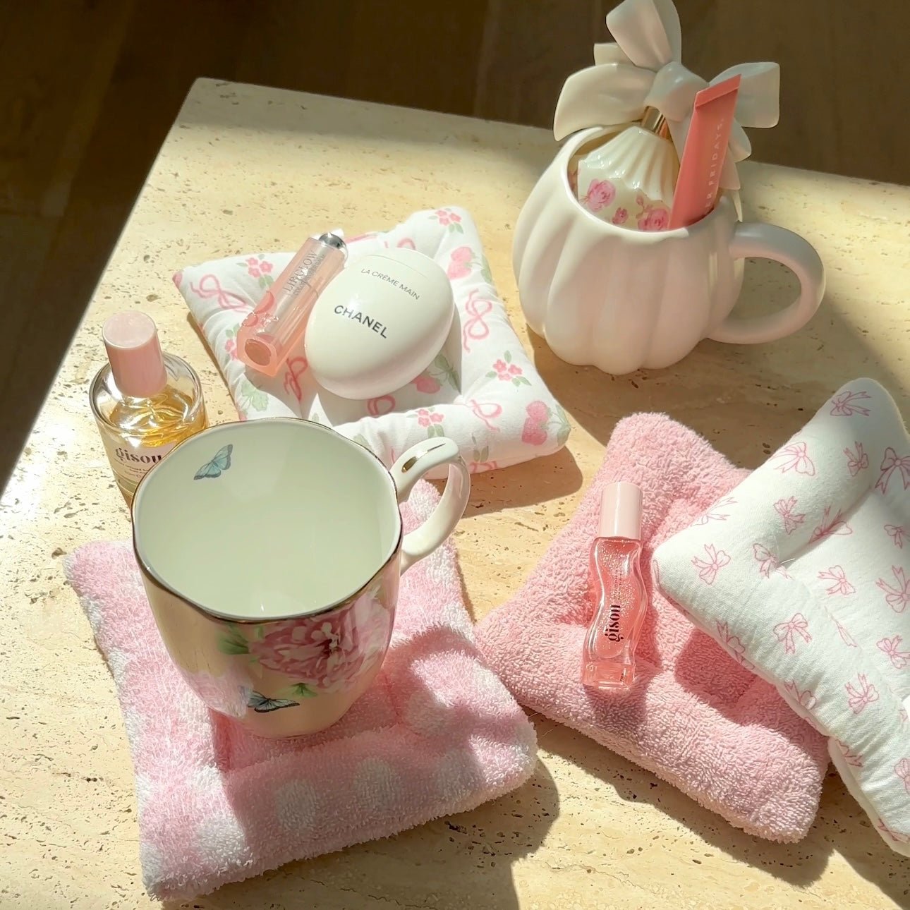 Pink teddy cloud coaster with looped terry pile texture, curved cloud edges