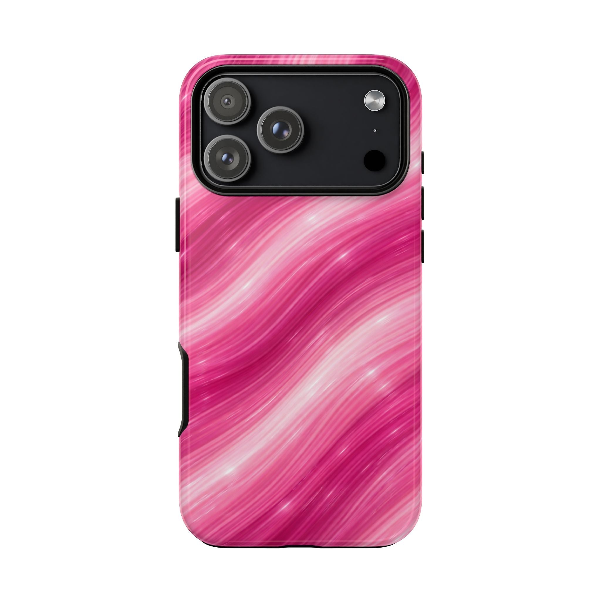 Pink wave phone case showing camera bump cutouts and side button openings