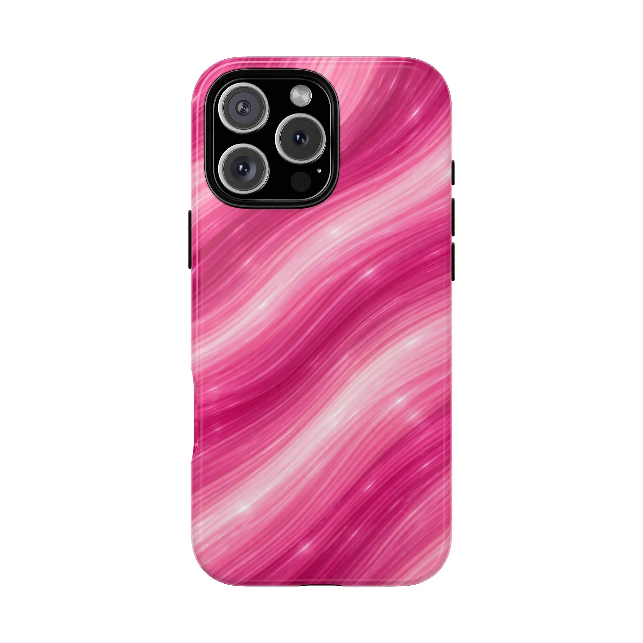 Pink waves phone case with swirl pattern and black camera cutouts