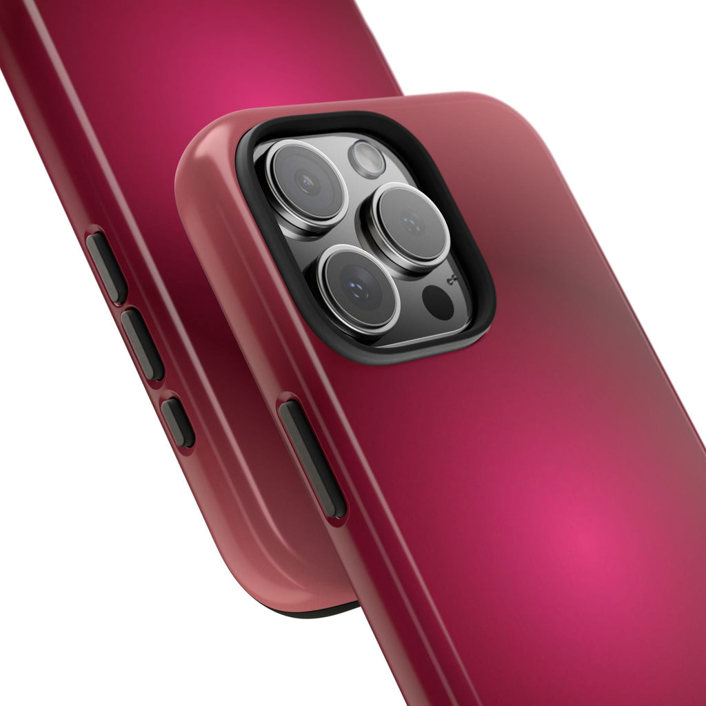 Plum aura phone case close-up: camera bump, side buttons, and port cutouts
