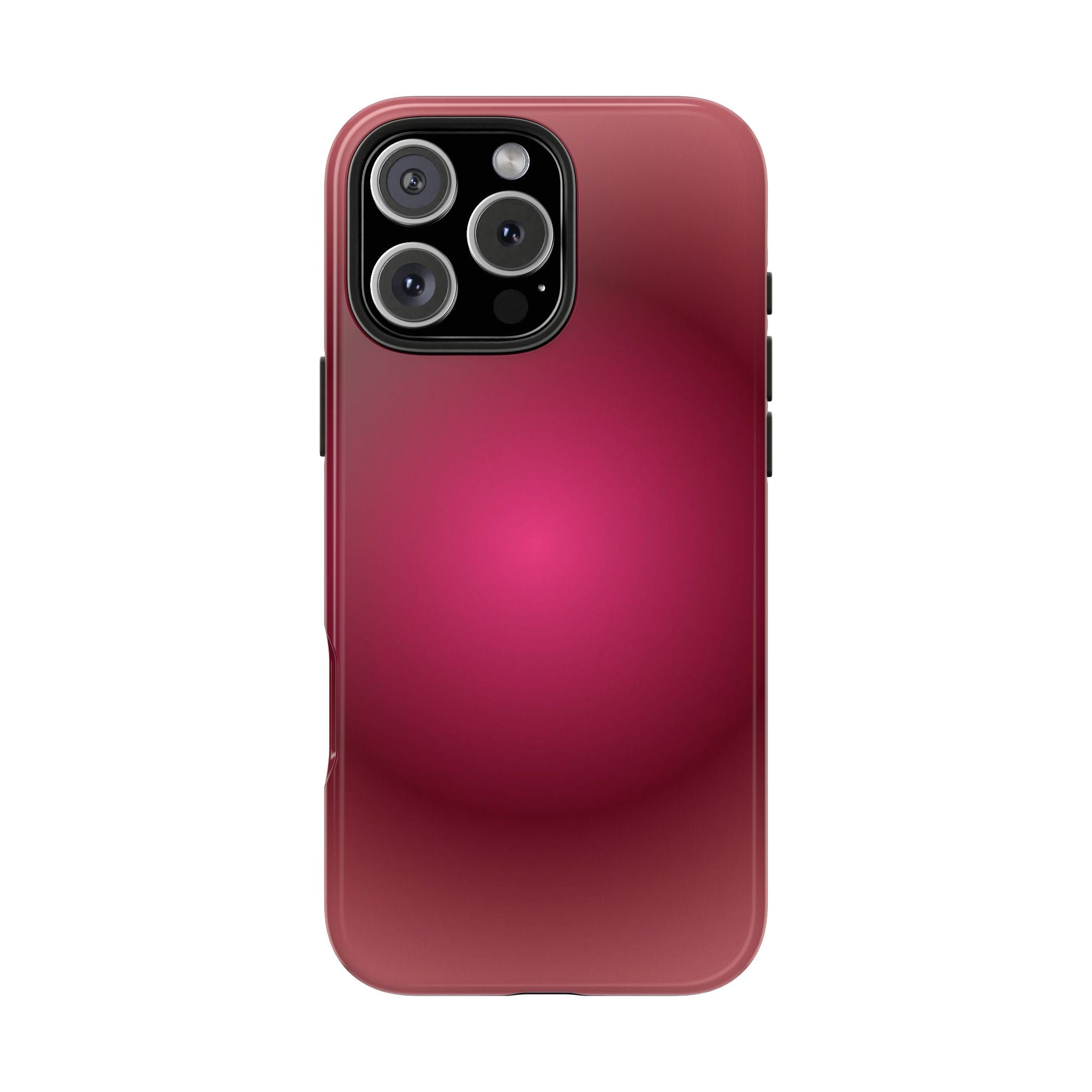 Plum aura phone case, plum back with triple-camera opening and protective raised edge
