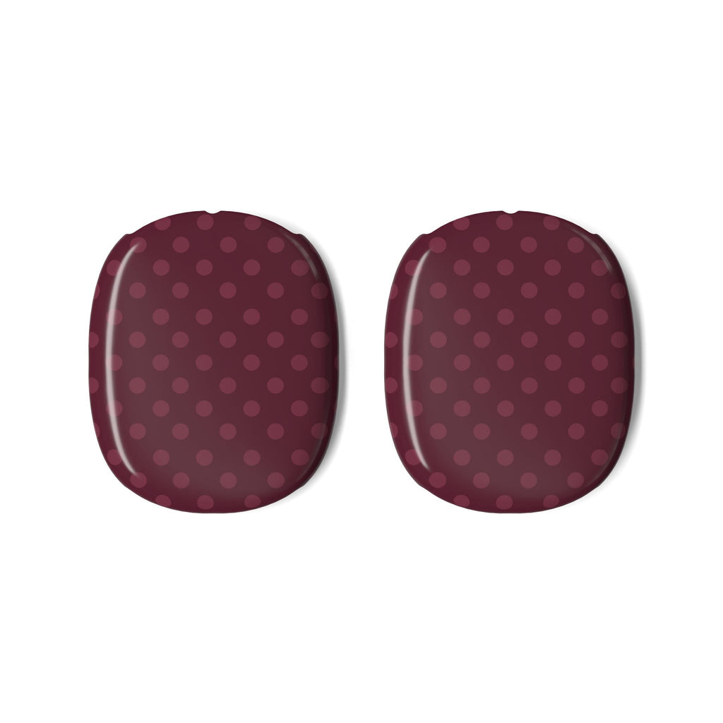 Plum polka-dot ear cup covers, front view of two hard shells