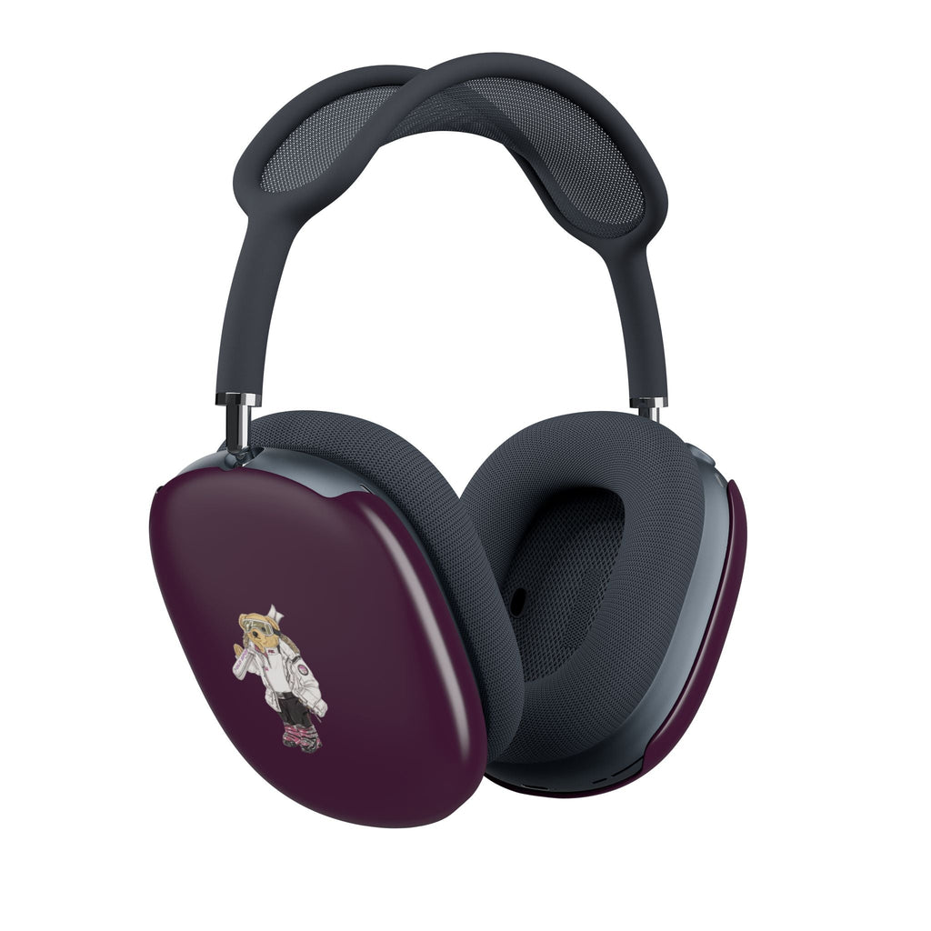 AirPods Max headphones with plum earcup covers featuring skier polo bear logo