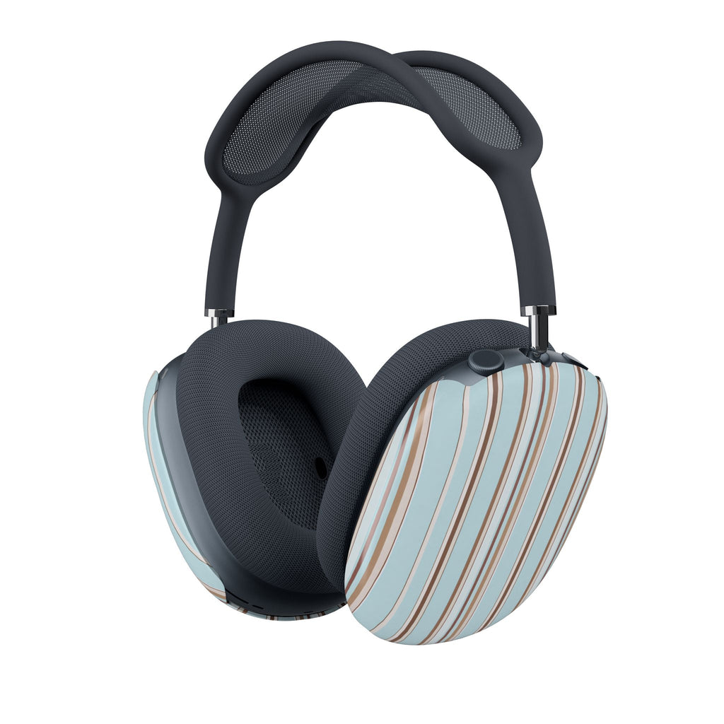 AirPods Max ear covers: powder blue with brown vertical stripes