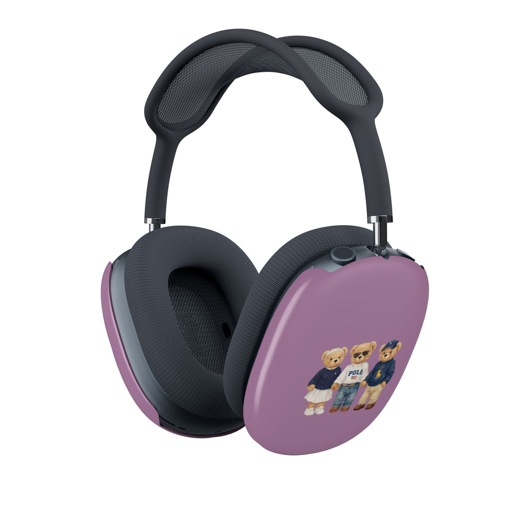 Purple AirPods Max case cover with teddy bear design on ear cup