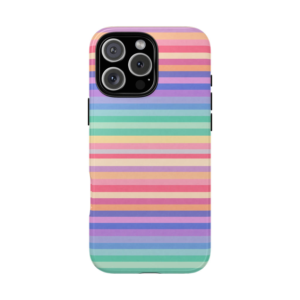 Rainbow minimalist striped phone case, black camera cutout