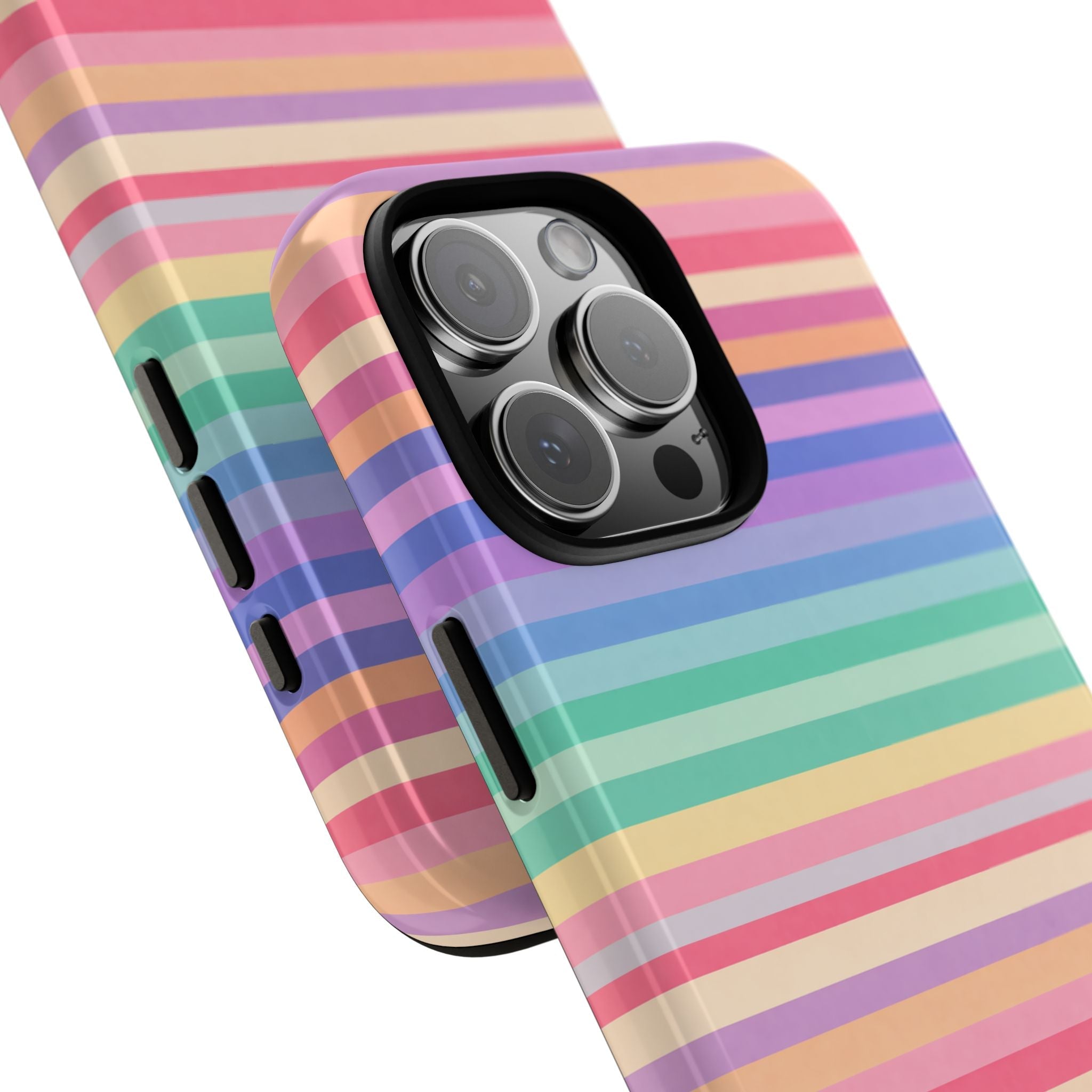 Angled rainbow minimalist striped phone case with camera protection