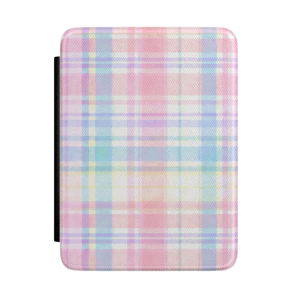 Pastel plaid hardcover Kindle case with black spine