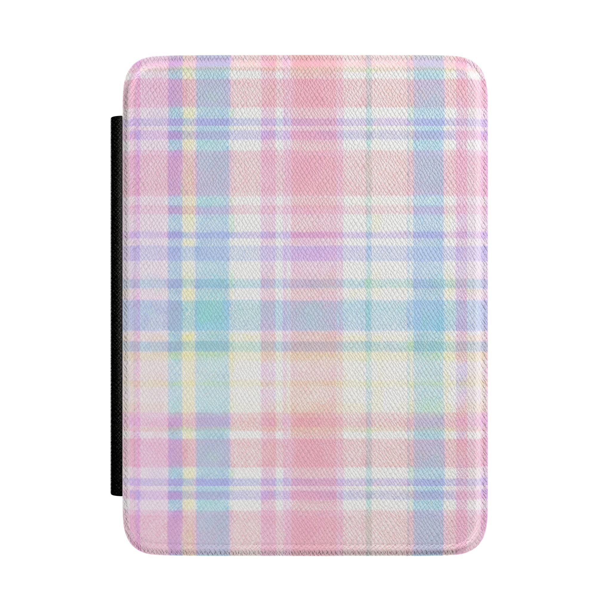 Pastel plaid hardcover Kindle case with black spine