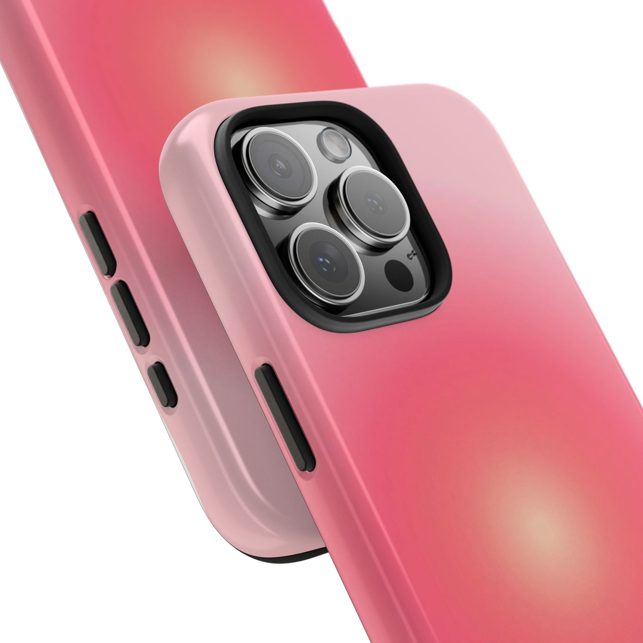 Red aura phone case side view with camera lenses and button cutouts