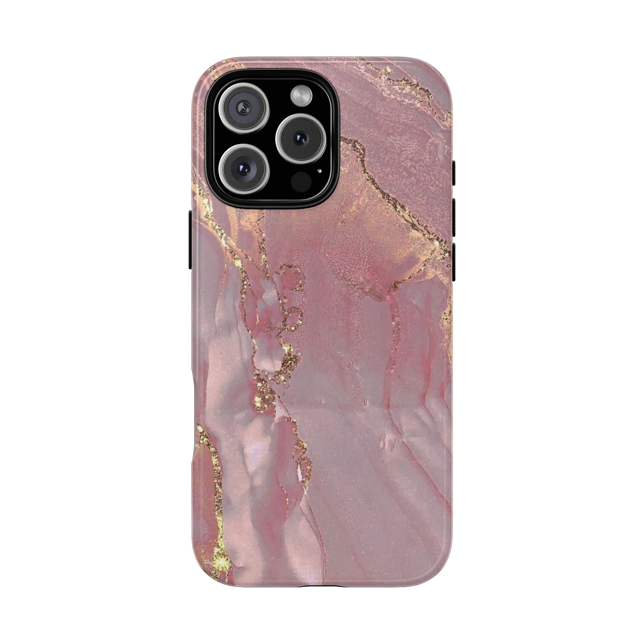 Rose gold quartz phone case with gold veining and camera cutouts