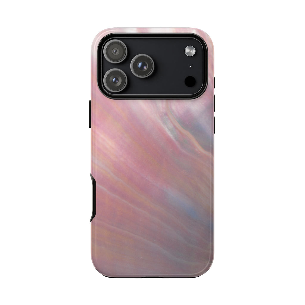 Rose quartz pink marble phone case with raised edge and side button cutouts