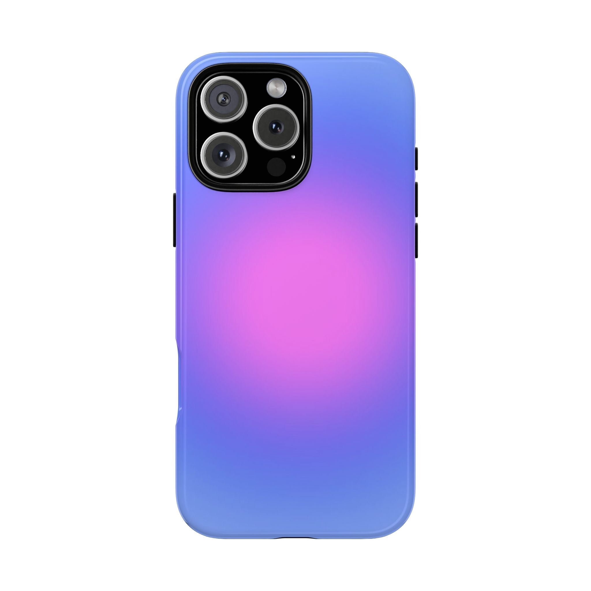 Aura phone case with royal blue-to-pink gradient and raised camera cutout