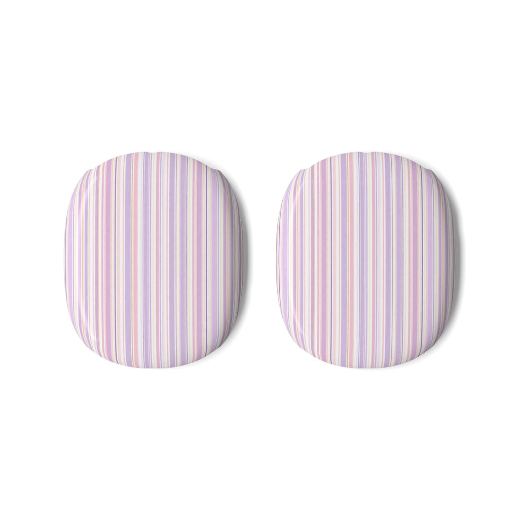 Set of 2 ear cushion covers with vertical lavender, pink and white stripes