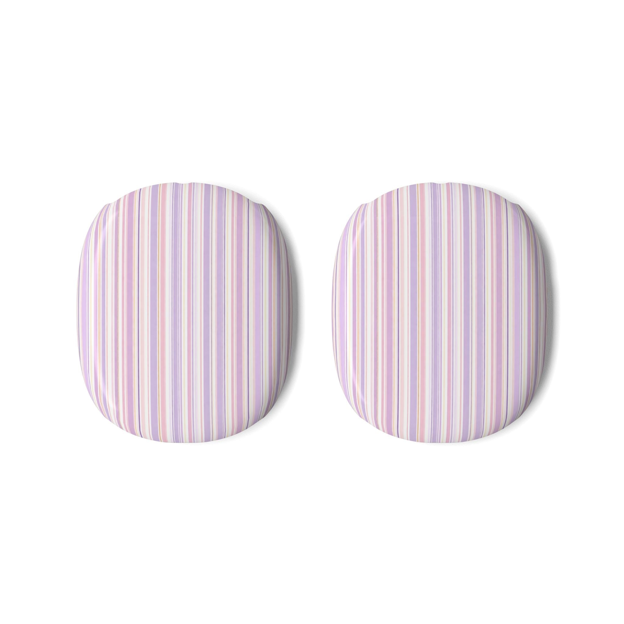 Set of 2 ear cushion covers with vertical lavender, pink and white stripes