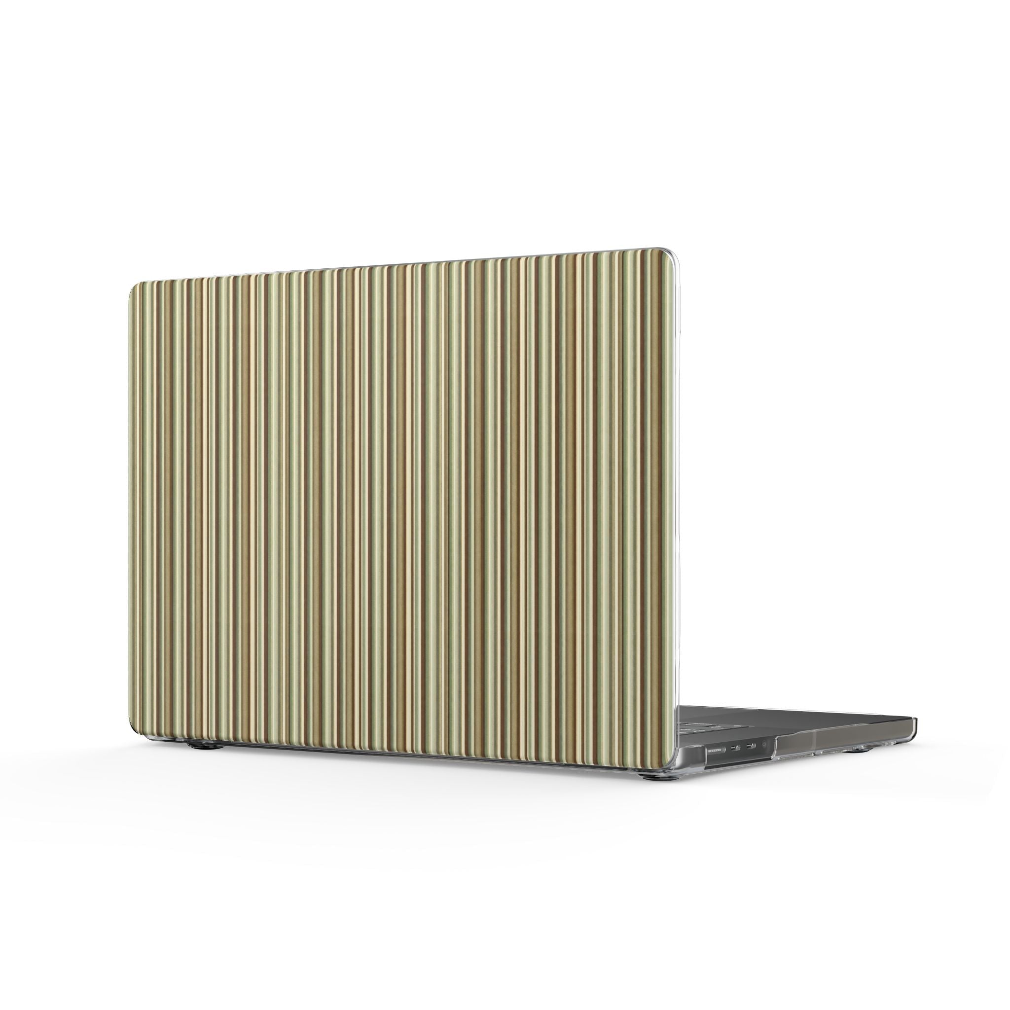MacBook hard shell cover with vertical striped pattern and slim side profile