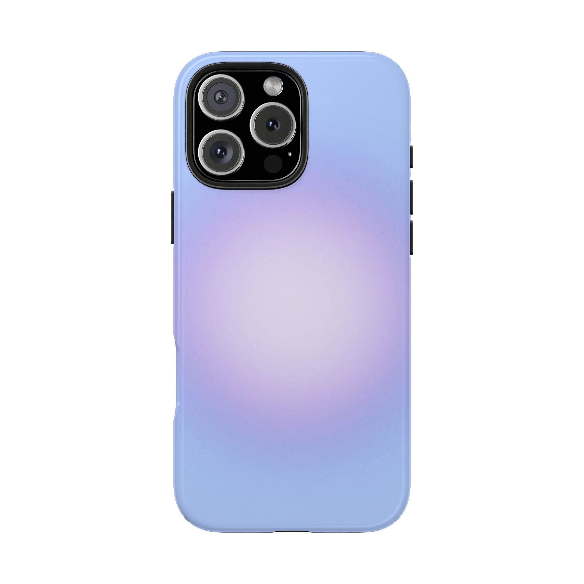 Sky blue aura phone case with purple gradient back and raised camera cutout