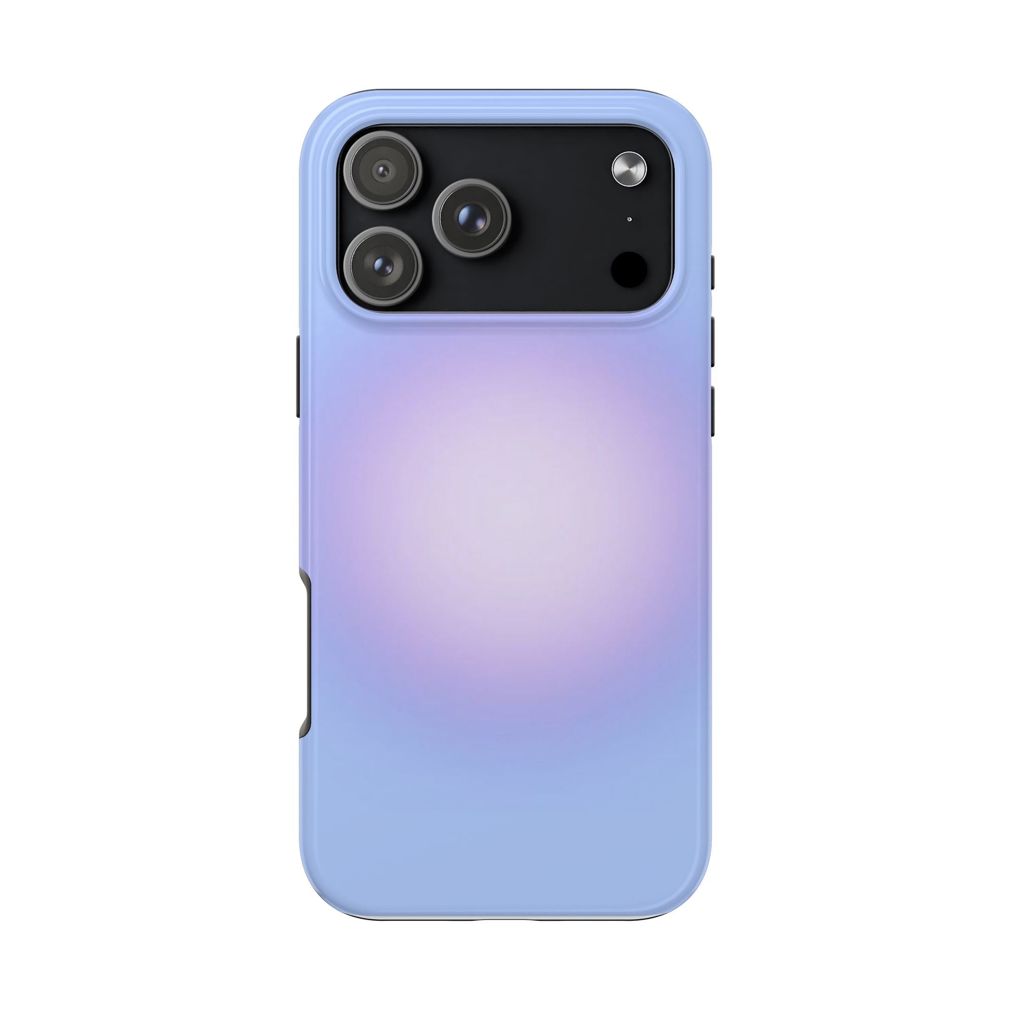 Sky blue aura phone case, frosted purple-blue gradient with lens cutouts on back