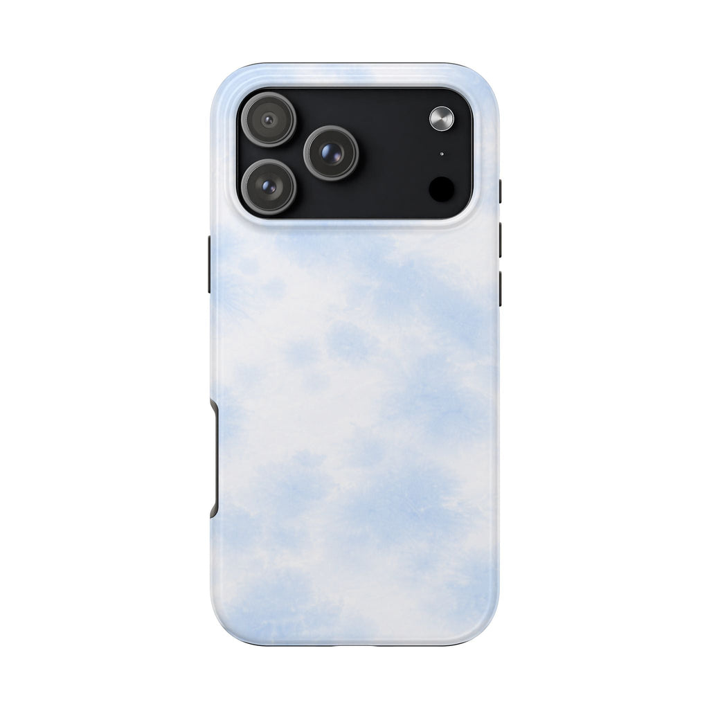 Light sky-blue cloud tie-dye phone case, full back with camera openings